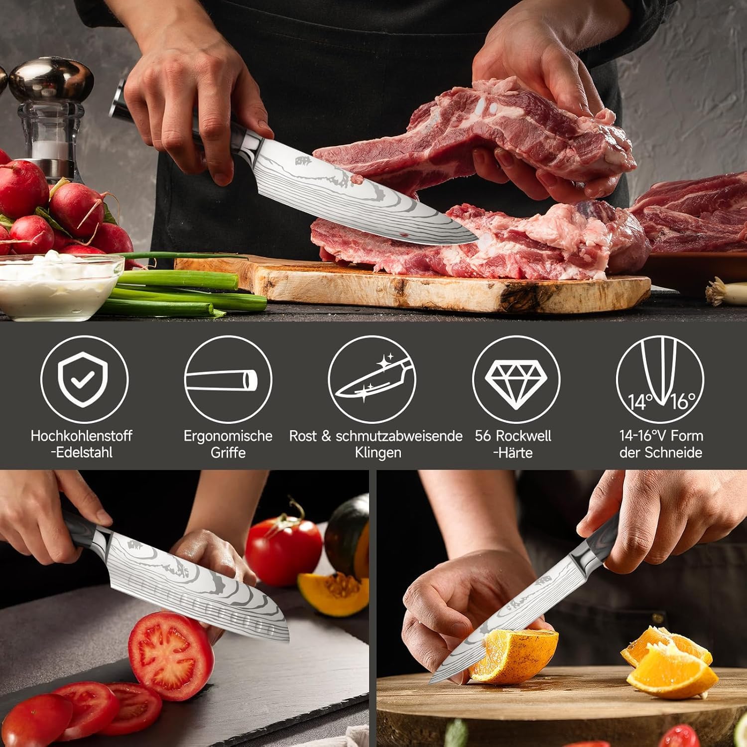 Juego de 8 cuchillos de cocina de acero inoxidable de alta calidad, ultra afilados, mango ergonómico, caja de regalo, muy adecuado para cocinar en casa y restaurante