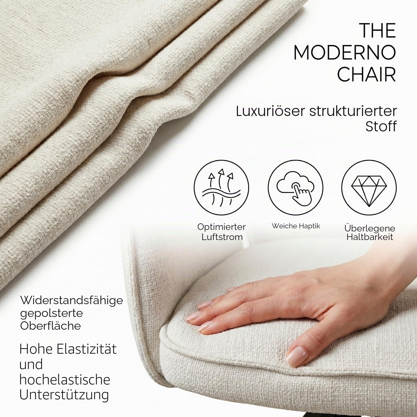 JIEXI Drehbar Esszimmerstuhl mit Armlehne, 180° Schwenkbar Hochlehner Polsterstuhl, Moderner Stoff Küchenstuhl mit Metallgestell, für Esszimmer Wohnzimmer Büro, Weiß/Beige