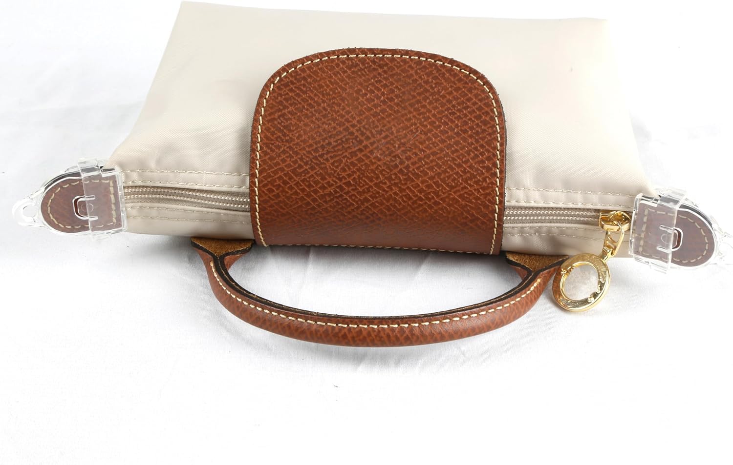 Replacement Strap for Longchamp Mini Bag, No Hole Shoulder Kit | 37-45 in; Brown-Gold; Fits Longchamp Mini Bag; no-punch snap-on strap; adjustable shoulder/crossbody; soft leather