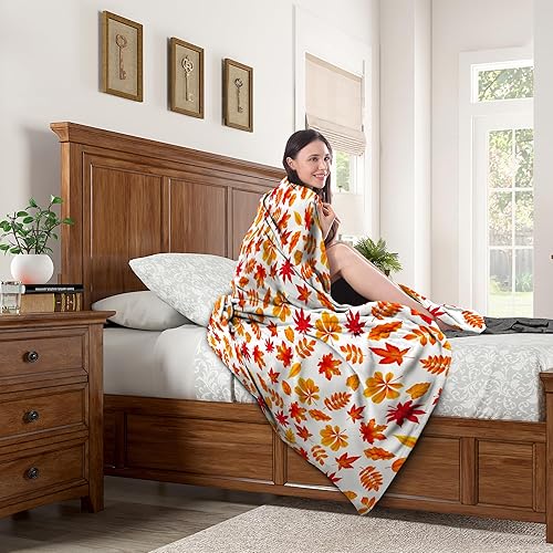 Miniatura 5 de Manta de forro polar, manta de vellón de hoja de arce, manta suave y cálida para el sofá del día de Acción de Gracias, súper suave, acogedora, suave
