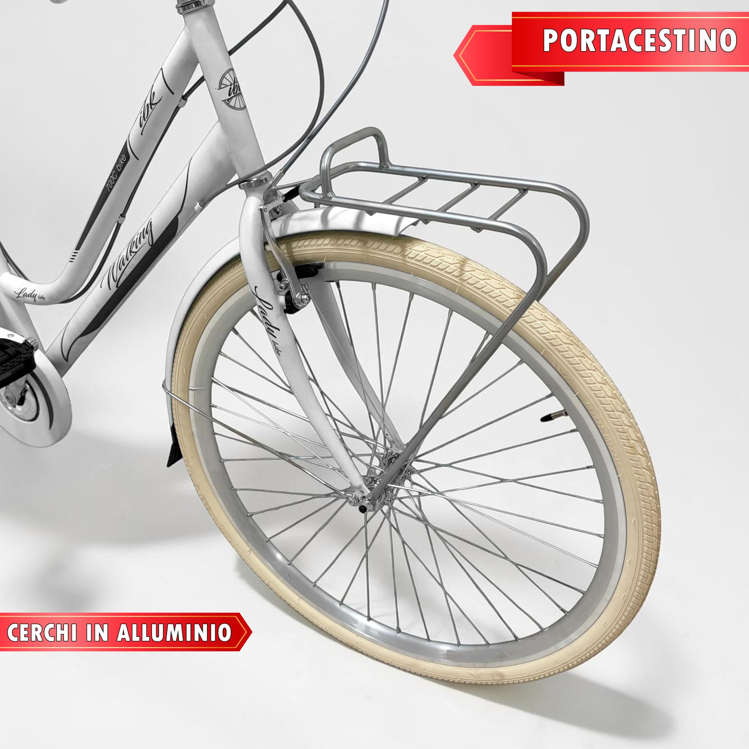 IBK Walking City Bike 28'' da Donna, Bicicletta da Passeggio, Cambio professionale 7 Velocità, Portapacchi e Porta Cestino inclusi