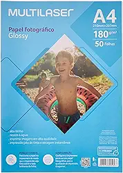 Papel Fotográfico Glossy A4 180g 50 Folhas Branco Multilaser - PE031