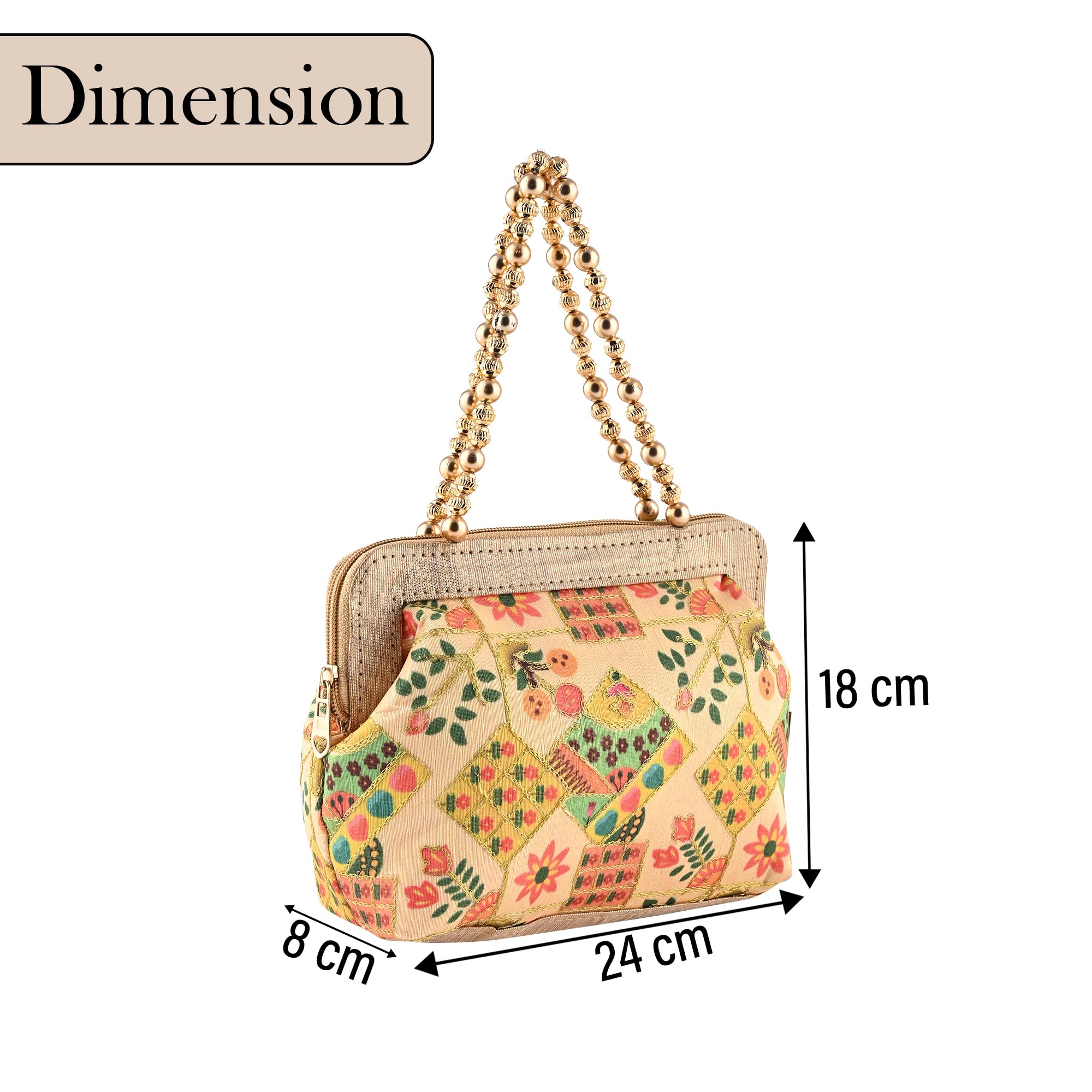 Urbane Home Pack of 2 Small Handbags for Women & Girls | Double Handle Bag | Travel Friendly Ladies Purse | Flower Embroidery - Sky Blue & Cream 1
