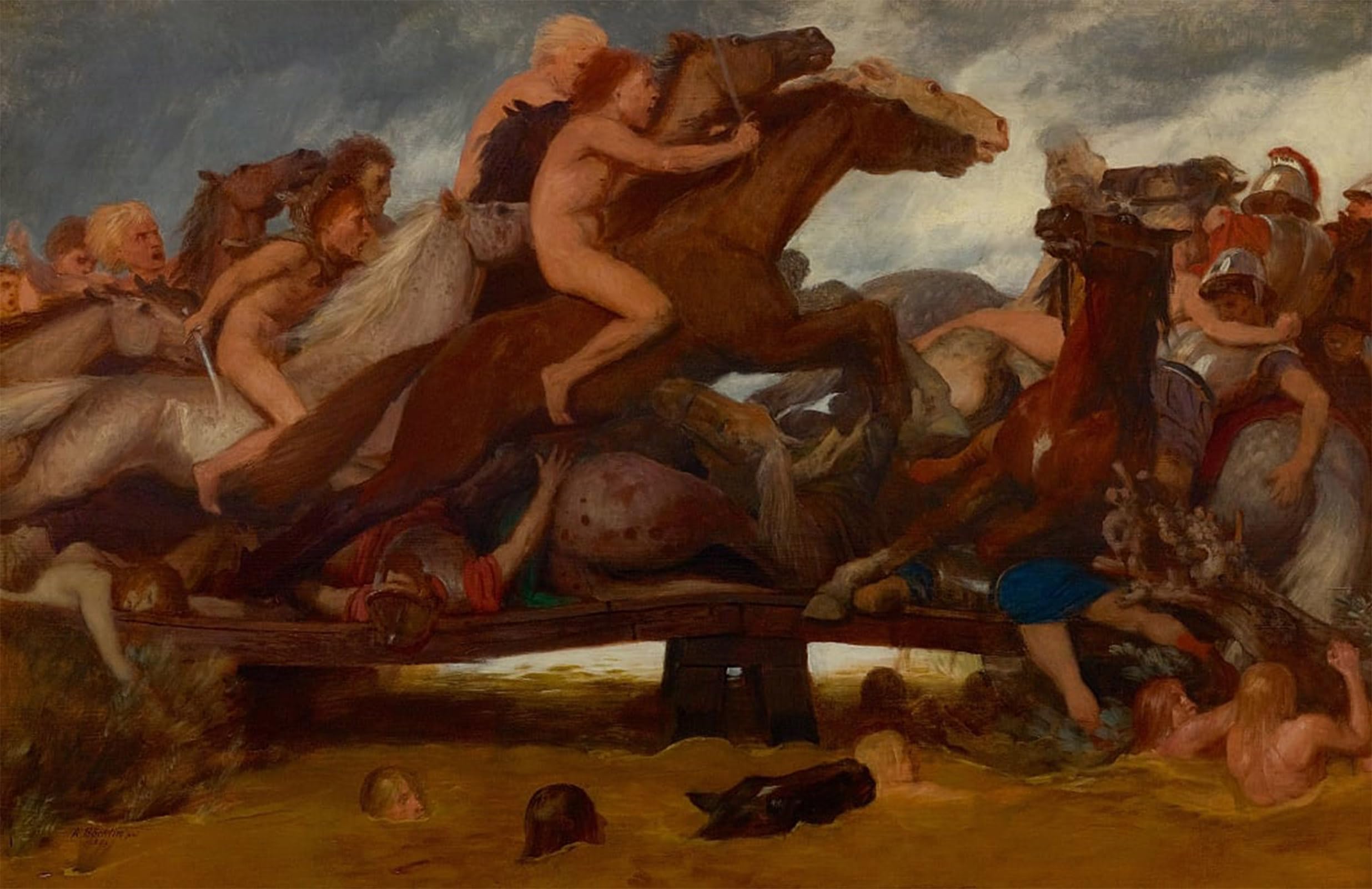 SERENDIPITP Vintage Wall Art Canvas Nordic Poster Canvas Print Picture the Battle on the Bridgeby Arnold Böcklin Wall Art Poster for Home Decor 60x90cm