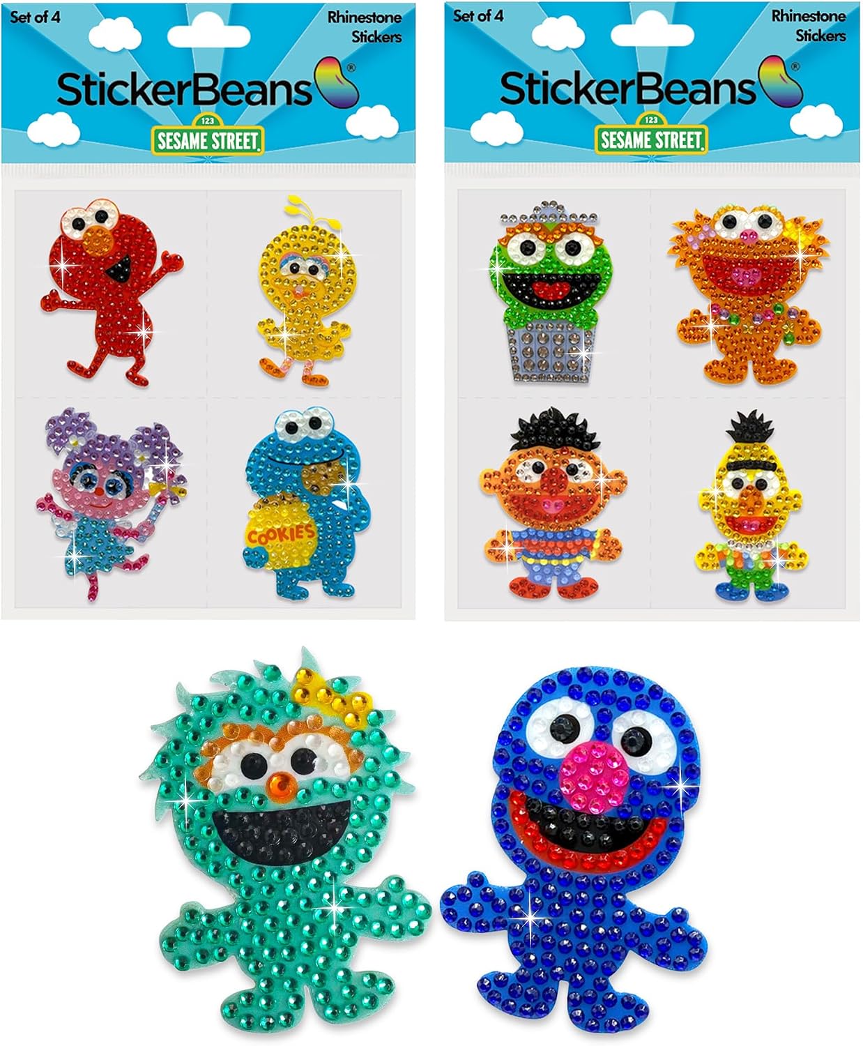 StickerBeans® Sesame Street Rhinestone Sticker Bundle – Elmo & Friends, Sesame Street Pals 4-Packs + Grover & Rosita – Collectible 2"x2" Sparkly Bling Stickers for Scrapbooking, Laptops, Trading