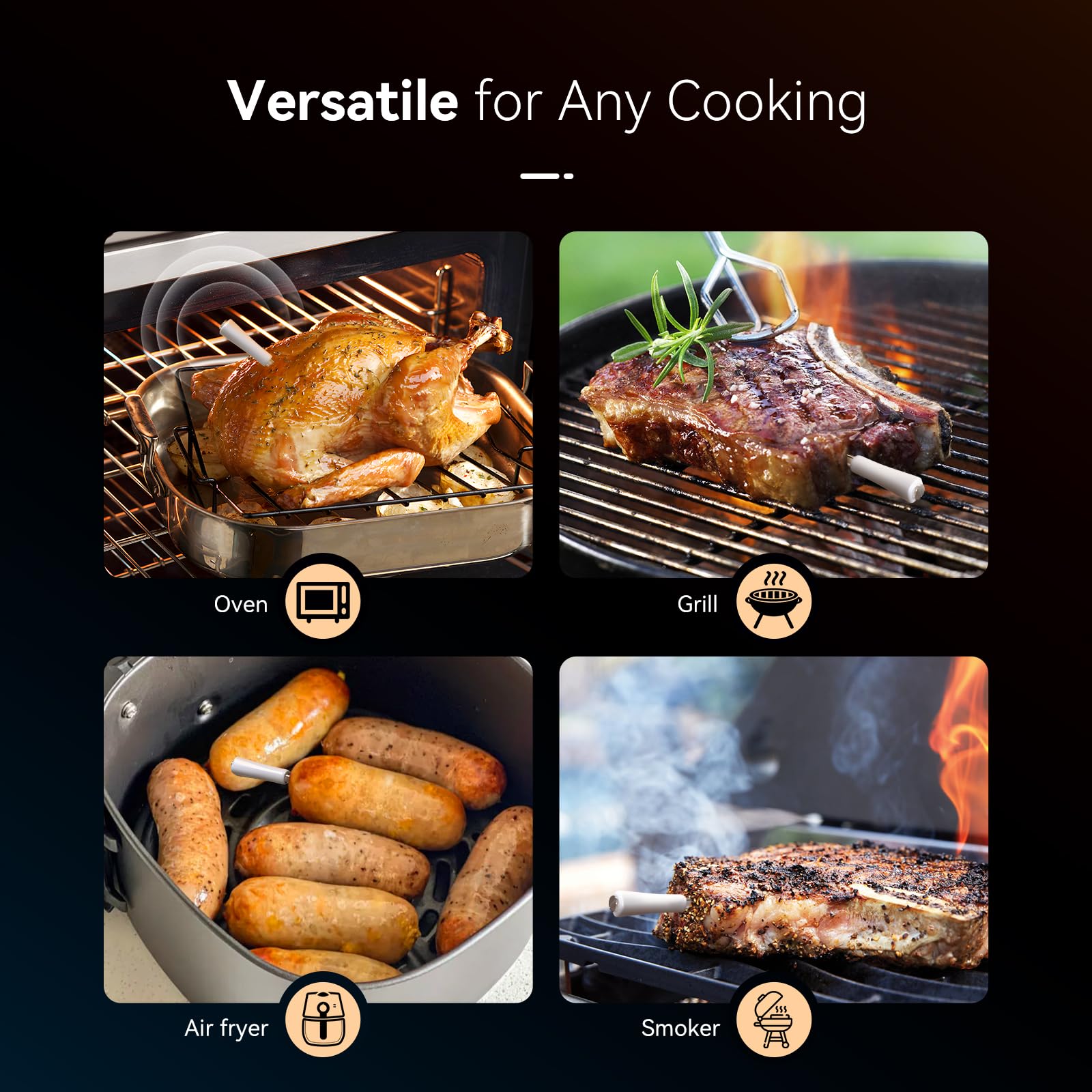 Termometro per carne Bluetooth INKBIRD INT-11S-B, sonda per carne multisensore ultra precisa, con allarmi di temperatura alta e bassa e stimatore del tempo di cottura, ideale per principianti e chef
