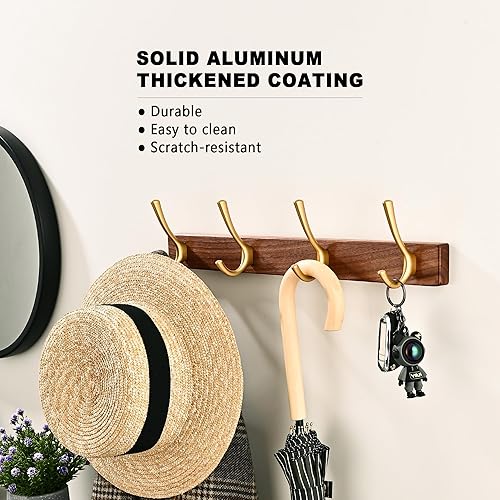 Miniatura 10 de LECHYN Perchero pequeño de madera de nogal de 17.3 pulgadas con 5 ganchos, colgador de madera resistente para colgar en la puerta para entrada
