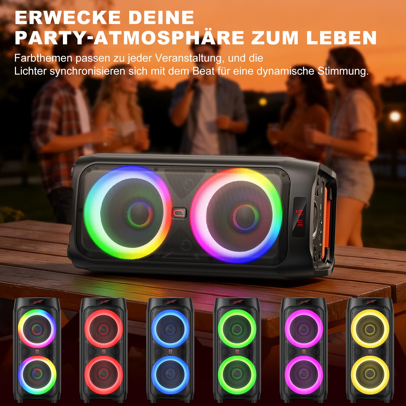 HWWR Karaoke Maschine mit 2 Mikrofones, großer Tragbaren Bluetooth Lautsprecher mit RGB-Licht, Karaoke Anlage für Karaoke, Hausparty, PA-System für Erwachsene Partybox Unterstützt TWS,TF/USB, AUX,Rec