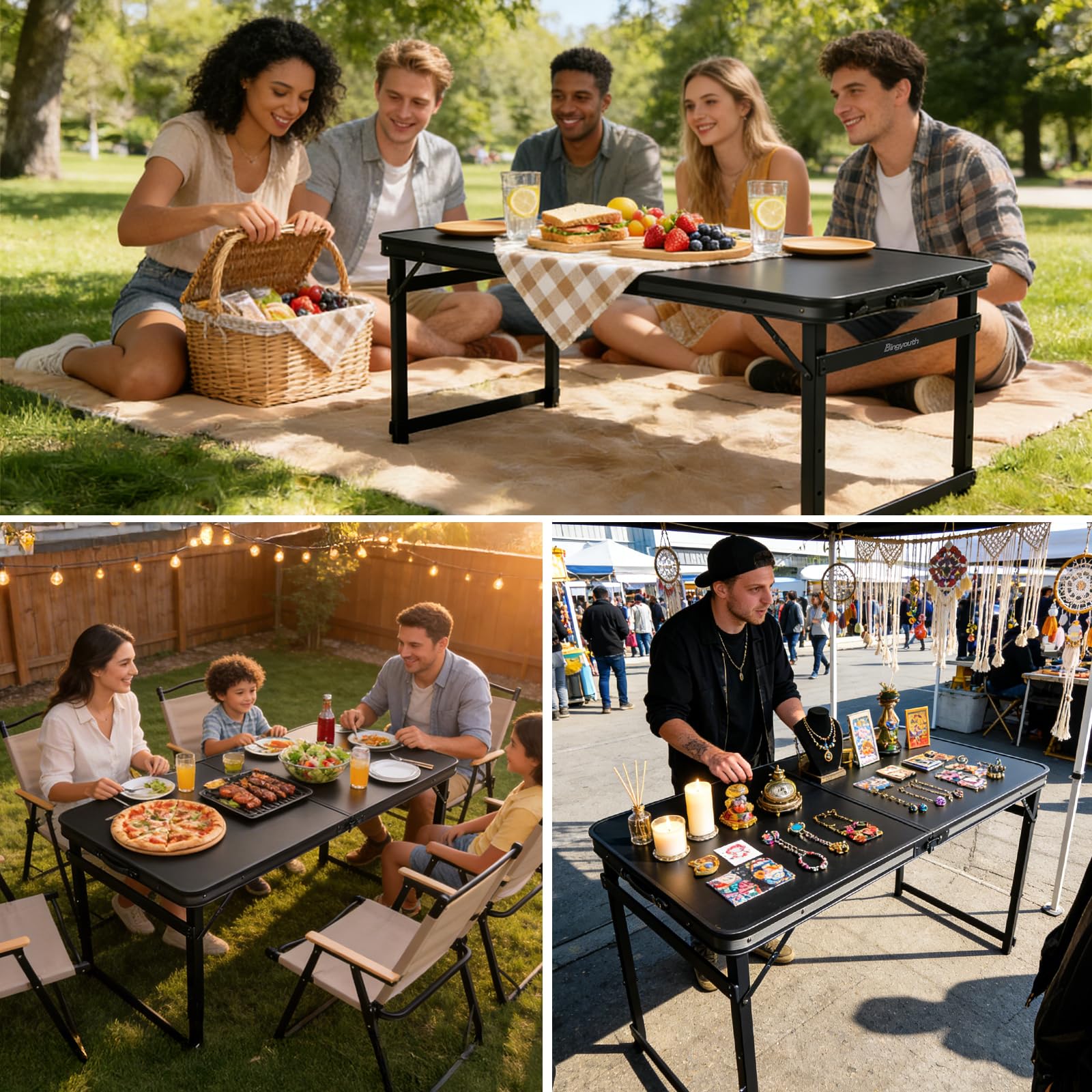 Klappbarer Campingtisch Klapptisch 120 x 60 großer Tisch für Familie und Treffen höhenverstellbar 3 Höhen(53/62/70cm) Multifunktionstisch Mehrzwecktisch stabil für Camping Garten Terrasse Party BBQ