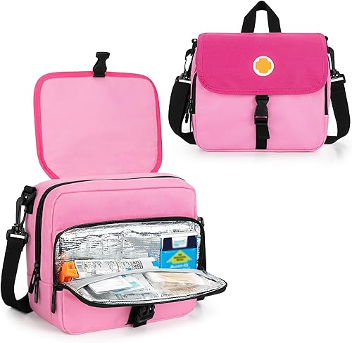 CURMIO Epipen - Estuche de transporte, bolsa aislada para medicamentos con correa para el hombro para 2 Epipens Auvi-Q, espaciador, viales,