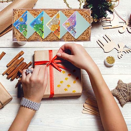 Miniatura 4 de BSRESIN Marcapáginas de pintura de diamante, estilo paisaje, 4 bonitos marcadores de arte de diamantes para amantes de los libros, kits de pintura