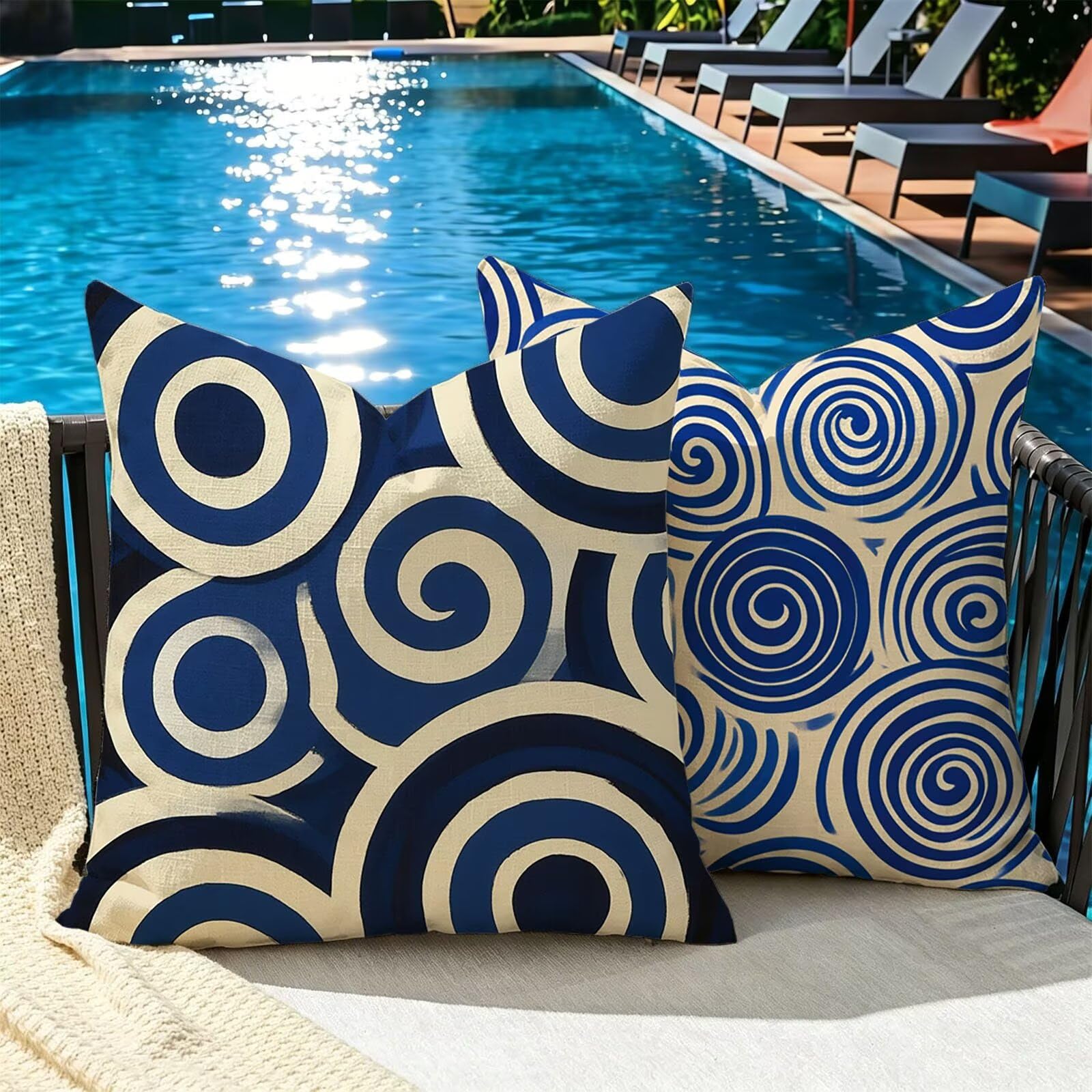 Kissenbezug 65x65cm Outdoor Kissen 2er Set Abstrakt Blau-2 Samt Dekokissen