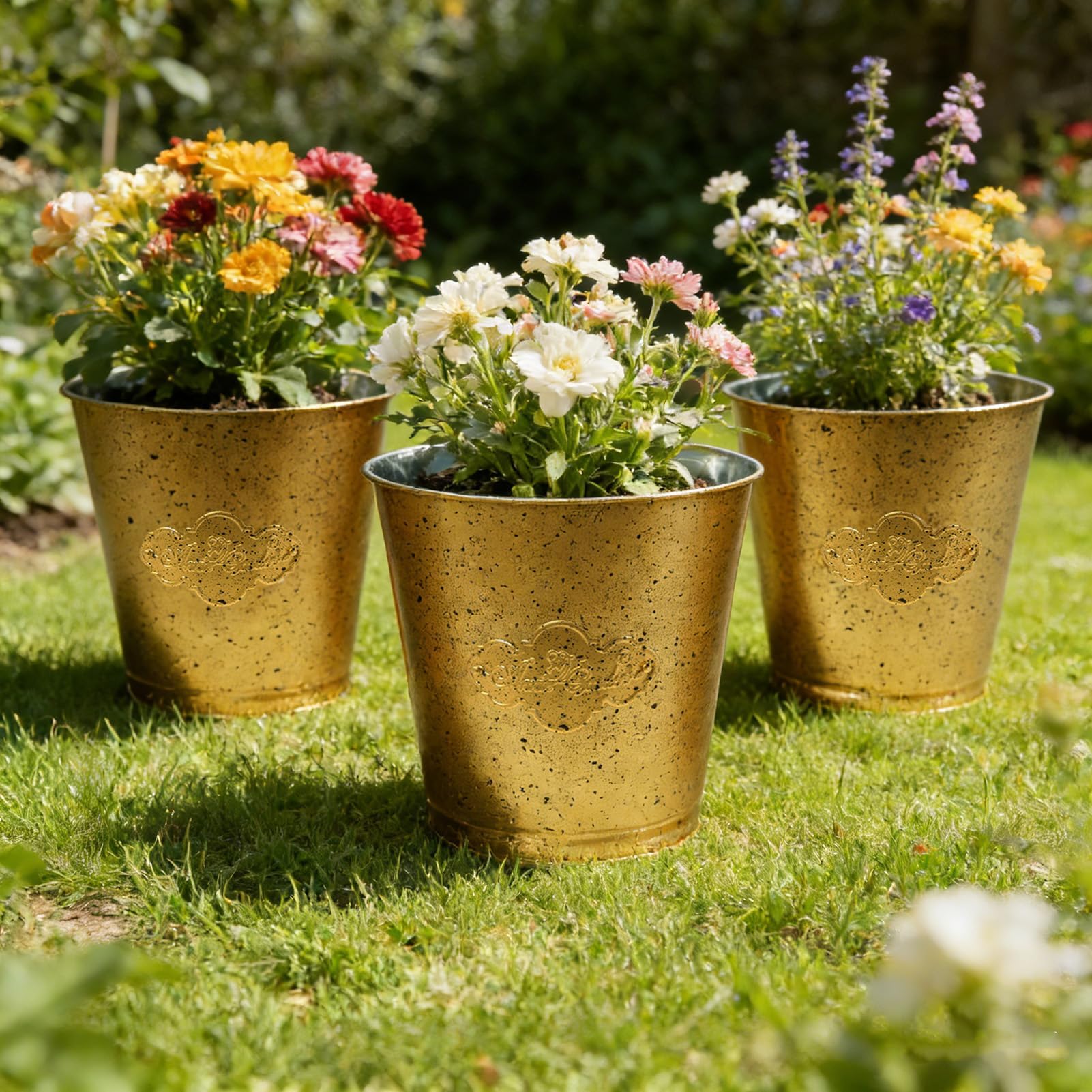 ‌3 Pack Galvanized Metal Storage Pails - 6.5" Dia x 6.6" H, Storage Bucket & Waste Basket & Planter, for Present Display, Floral Arrangements, Garden DIY, Home Office Organization, Wedding Party Decor