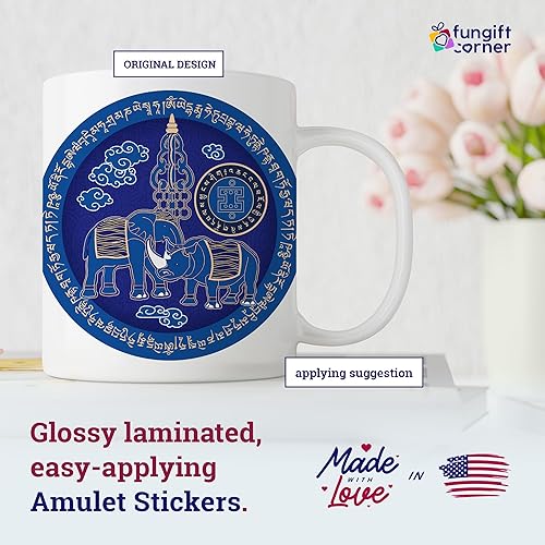 Miniatura 3 de Calcomanías de elefante azul y rinoceronte con personal Ksitigarbha Feng Shui, símbolo de protección contra pérdida de dinero, regalo de Feng Shui,