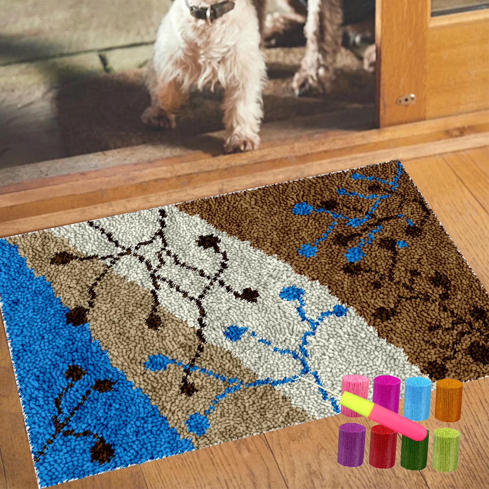 Kit de Gancho de Pestillo para Adultos, Kit de Alfombra de Gancho de Pestillo, kit de Fabricación de Alfombras para el Hogar, kits de Bordado de Punto de Cruz, Alfombra Latch Hook Kit 55 x 75 cm