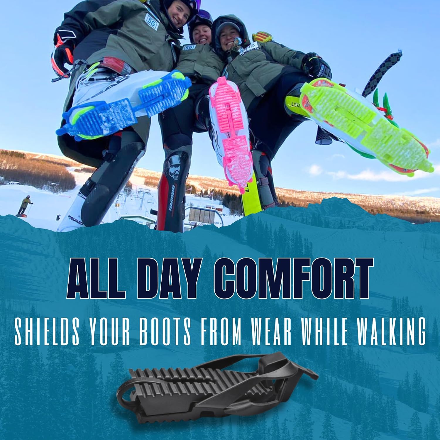 SkiSkootys Ski Boot Bottom Protector - Foldable Ski Boot Traction Cleats | Slip-Resistant for Walking on Ice & Snow - Adjustable Skiing Accessories - USA Made
