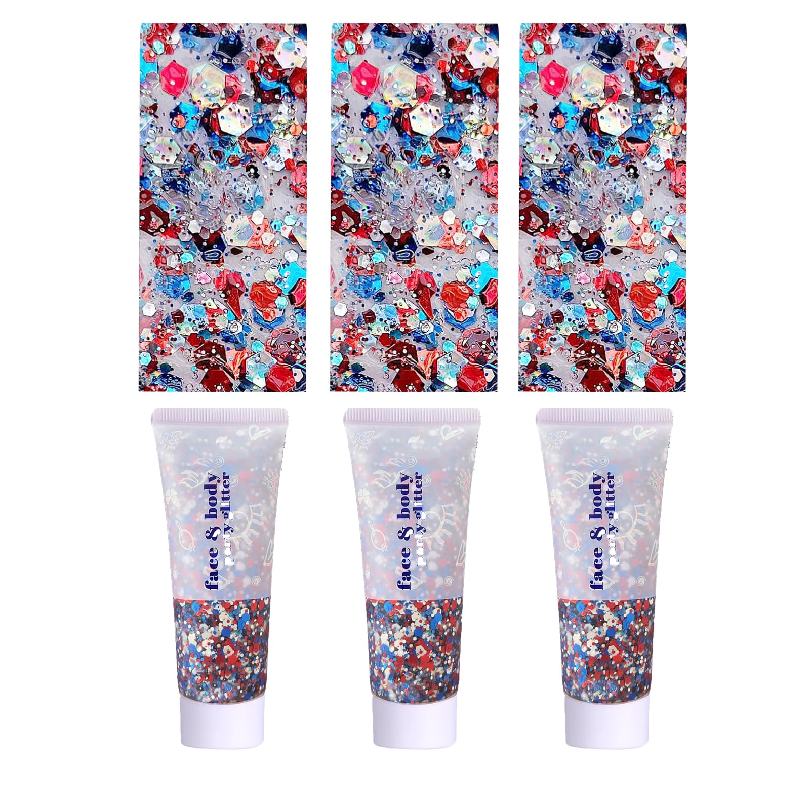 Prehot Red White and Blue Face Body Glitter
