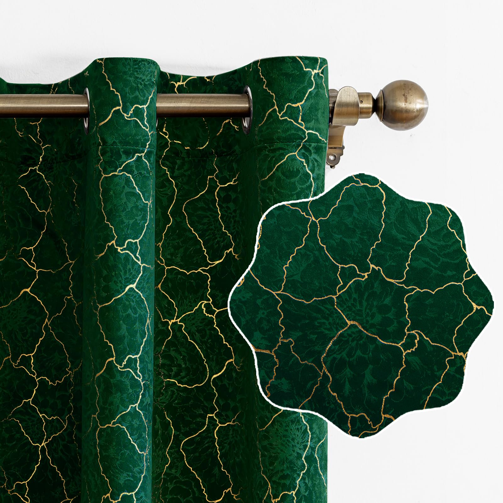 Rideau occultant velours vert Ystyle lot de 2 thermiques 117x137cm pour salon