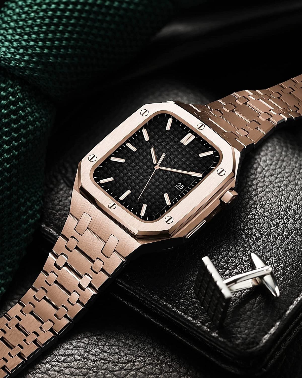 Sexy outfit Pasek do zegarka z metalu szlachetnego + etui do zegarka, do paska do zegarka Apple 44 mm 45 mm pasek ze stali nierdzewnej do bransoletki, do serii IWatch 8 7 6 SE 5 4