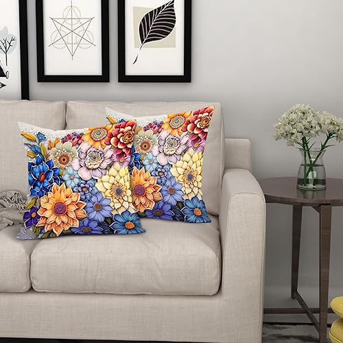 Miniatura 3 de Sweetshow Chinoiserie - Juego de 2 fundas de almohada de 18 x 18 pulgadas, color azul y blanco, fundas de almohada cuadradas de lino y algodón para