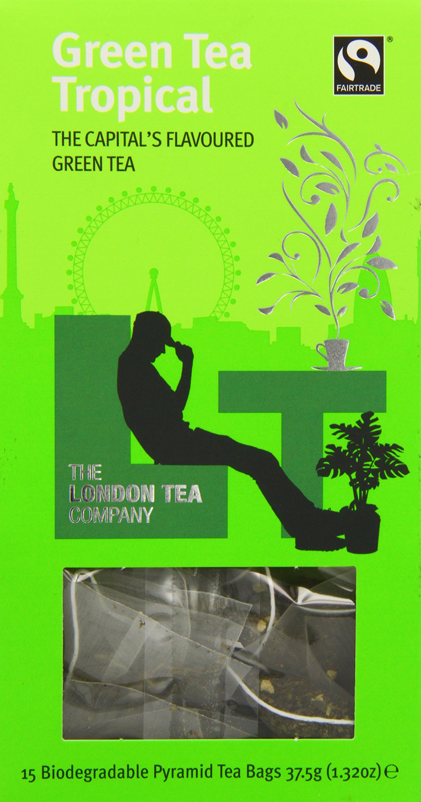The London Tea Company 15 Green Tea Tropical Pyramid Tea Bags 37.5 g (Pack of 4)