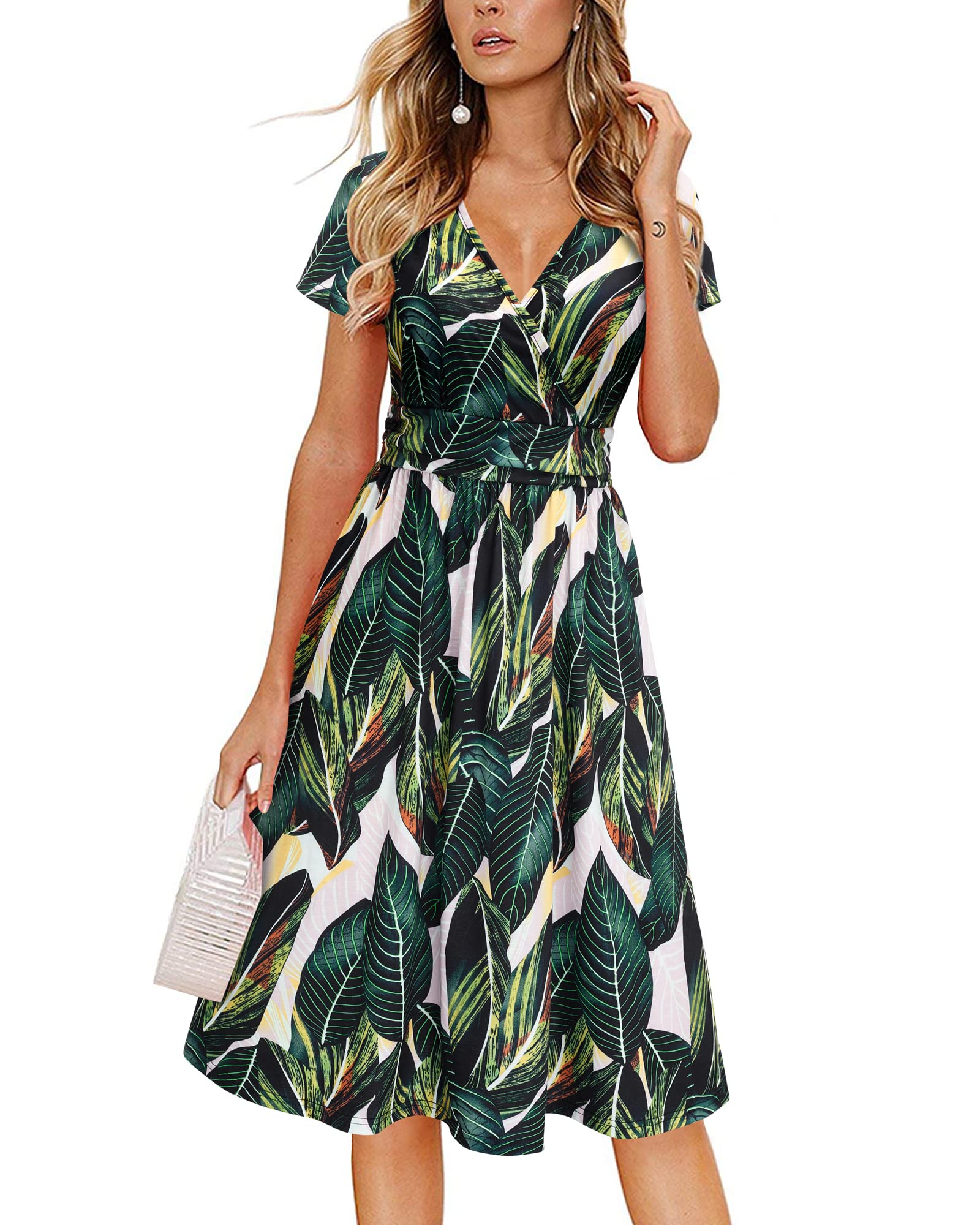 Newshows Women's Pockets Wrap V Neck Floral Summer Vacation Casual Sundress | Wrinkle Free, Stretchy, Summer Beach Floral Sundress 2026, Casual Dress for Vacation, Guaduation, Side Pockets, A-line