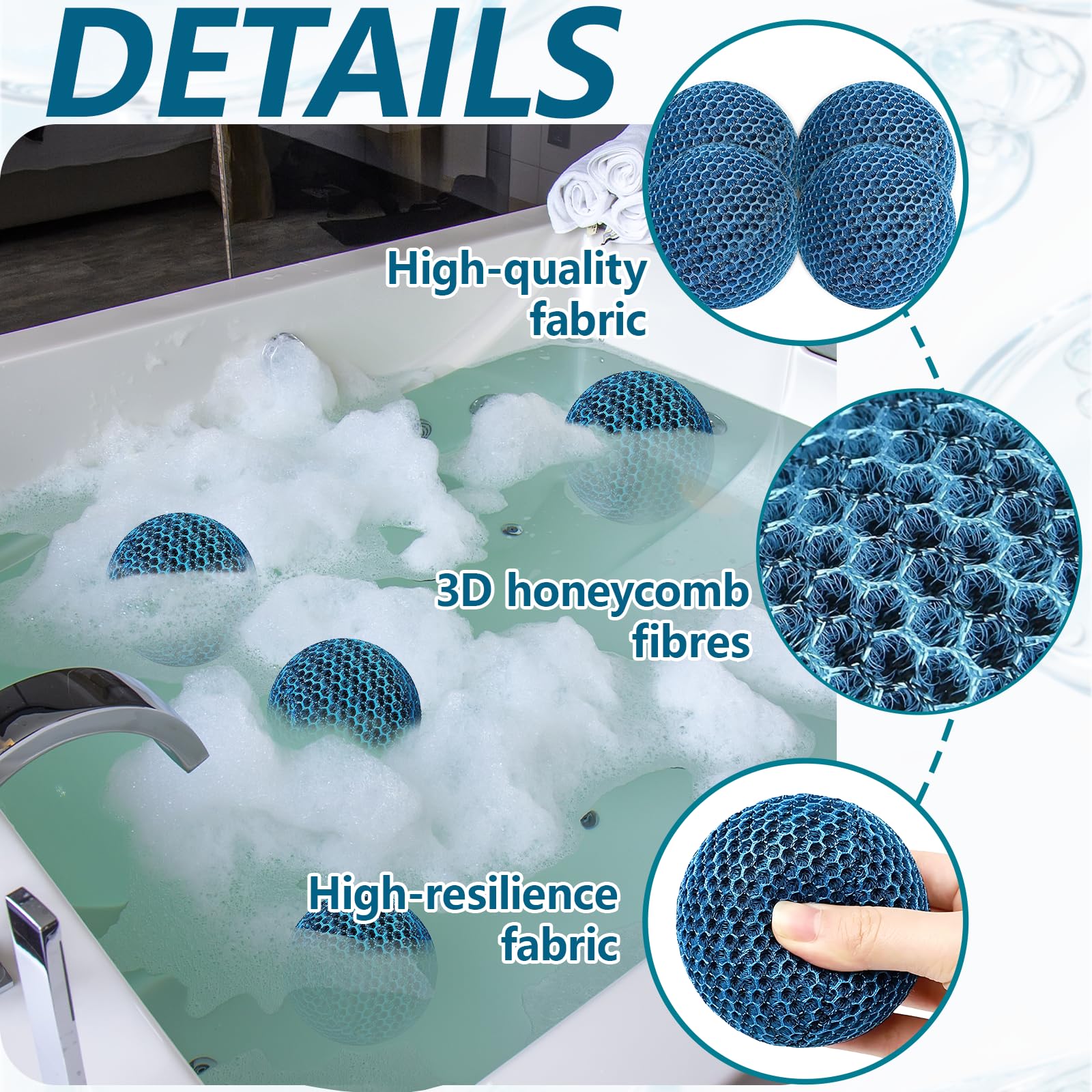 Boule Absorbeur D'écume, Absorbeur D'huile de Piscine Réutilisables, Absorbeurs de Piscine Éponge Flottante, pour Absorbant Mousse et Graisse pour Spa Piscine Baignoire (4, Balle)