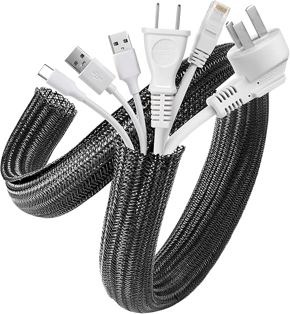 2 szt. tuleja kabla 1,5 metra AGPTEK, miękka osłona kabla ochronnego dla zwierząt o średnicy 19-29 mm, regulowana pleciona osłona kabla do telewizora/komputera/USB/audio/wideo, czarna