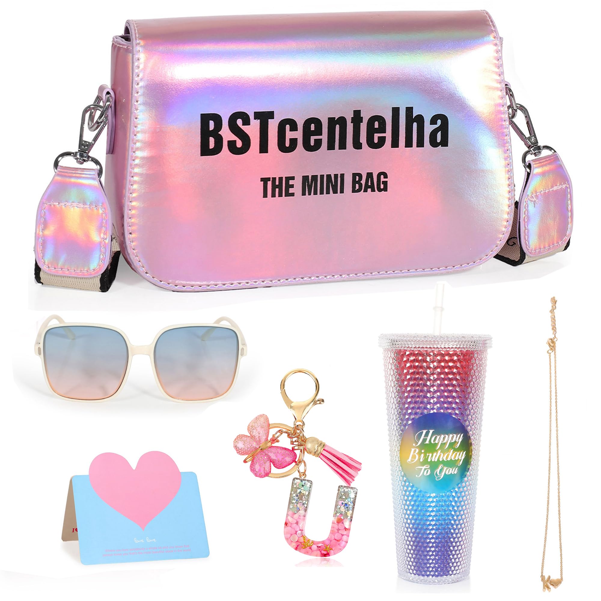 Cadeaux d'anniversaire personnalisés pour Les Filles âgées de 8, 9,10,11,12,13,14,15Ans | Bouteille d'eau d'arc-en-Ciel,Lunettes de Soleil,Porte-clés,Sac à bandoulière, Cadeaux pour filles