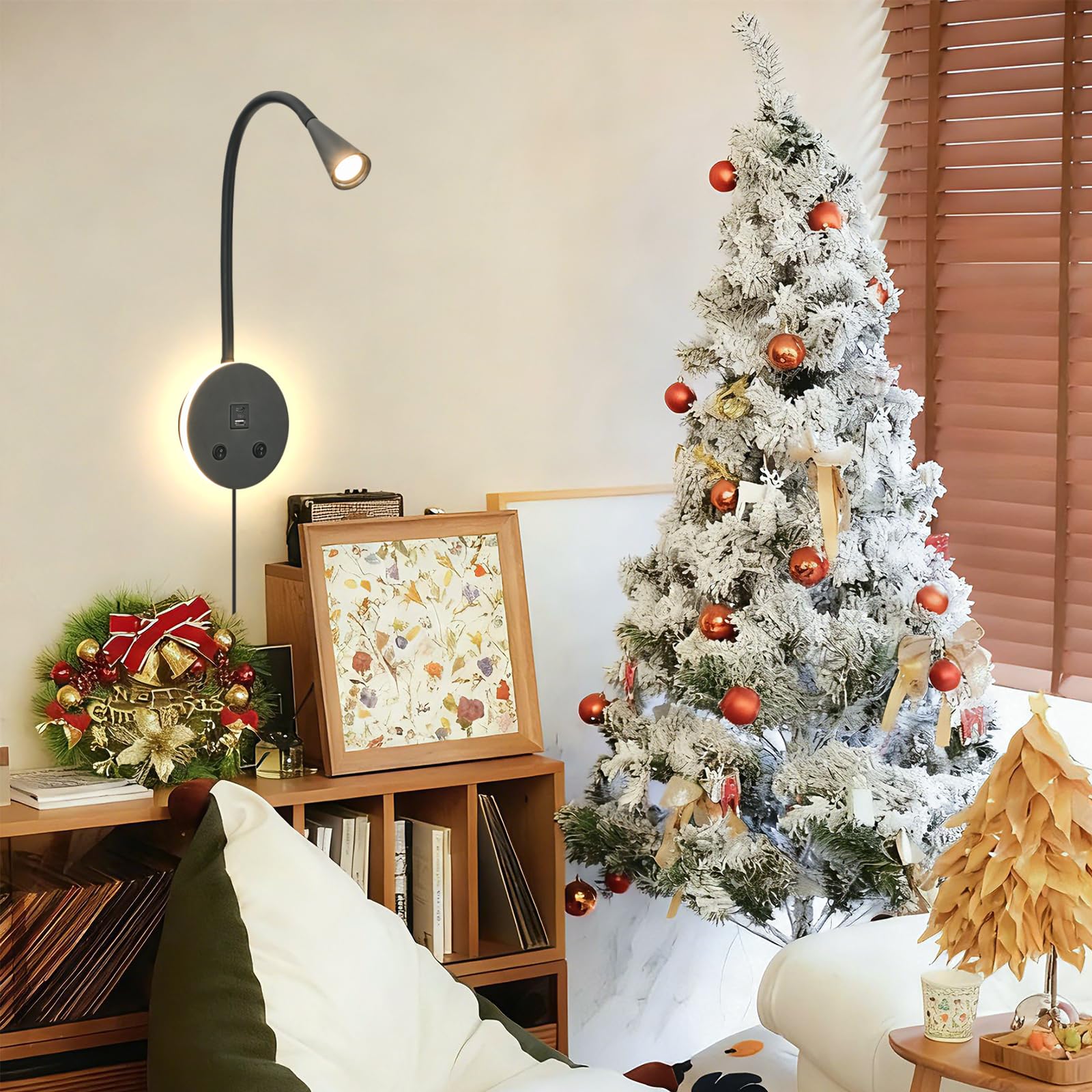 Buchlichter zum Lesen in der Nacht, LED Wandmontage-Leselicht, flexible Schwanenhals-Wandlampen für Schlafzimmer, Plug-in-Wandleuchten mit USB-Aufladung, Nachttisch-Wandleuchten, fokussierte Bettlampe