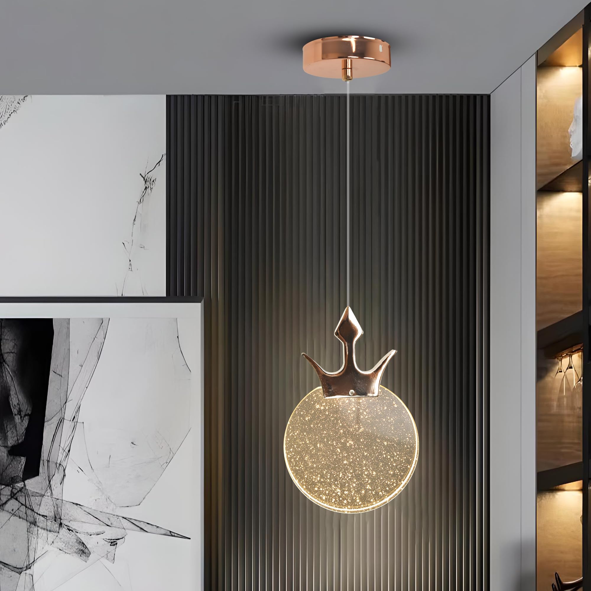 Smartway® Galaxy Crown LED Pendant Light | 3-Color Mode (Warm, Cool & Natural White) | Metal Body with Crystal Touch | Transparent Wire Hanging Lamp | Decorative Ceiling Light | 1-Year Warranty-image-36