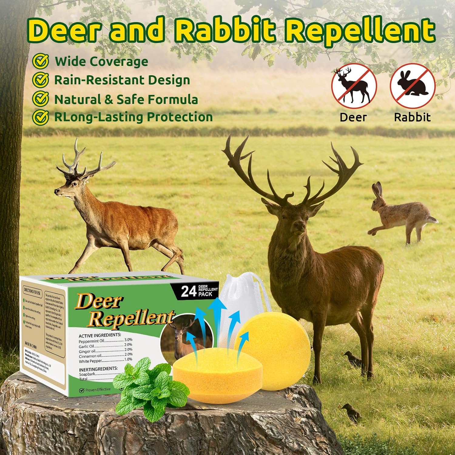 36 Pack Deer Repellent Rabbit Repellent Outdoor Deer Repeller for Plants Flower Vegetable Tree Keep Deer Rabbit Out of Lawn Garden