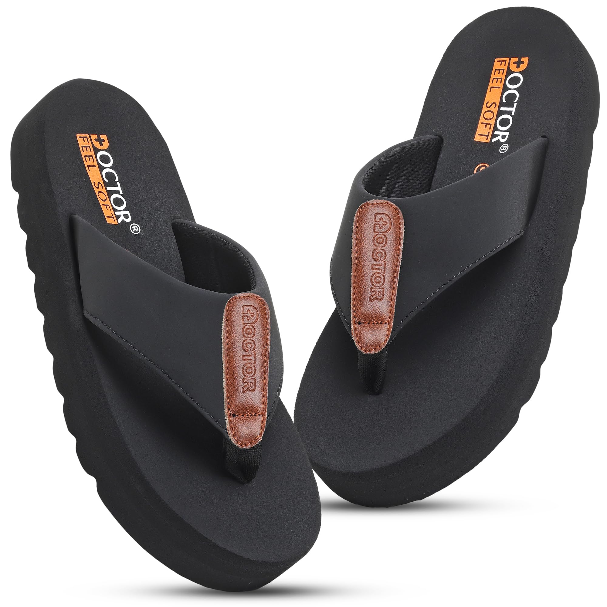DOCTOR FEEL SOFT Men's Black Cushioned Flip Flops - Image 1
