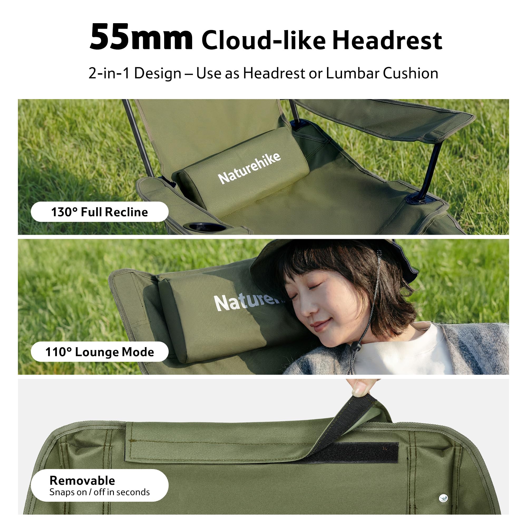 Naturehike Sedia da campeggio pieghevole 2 in 1, 150 kg, con poggiapiedi, sedia da spiaggia con schienale regolabile in 3 posizioni, sedia da pesca con portabicchieri, per esterni, spiaggia, pesca