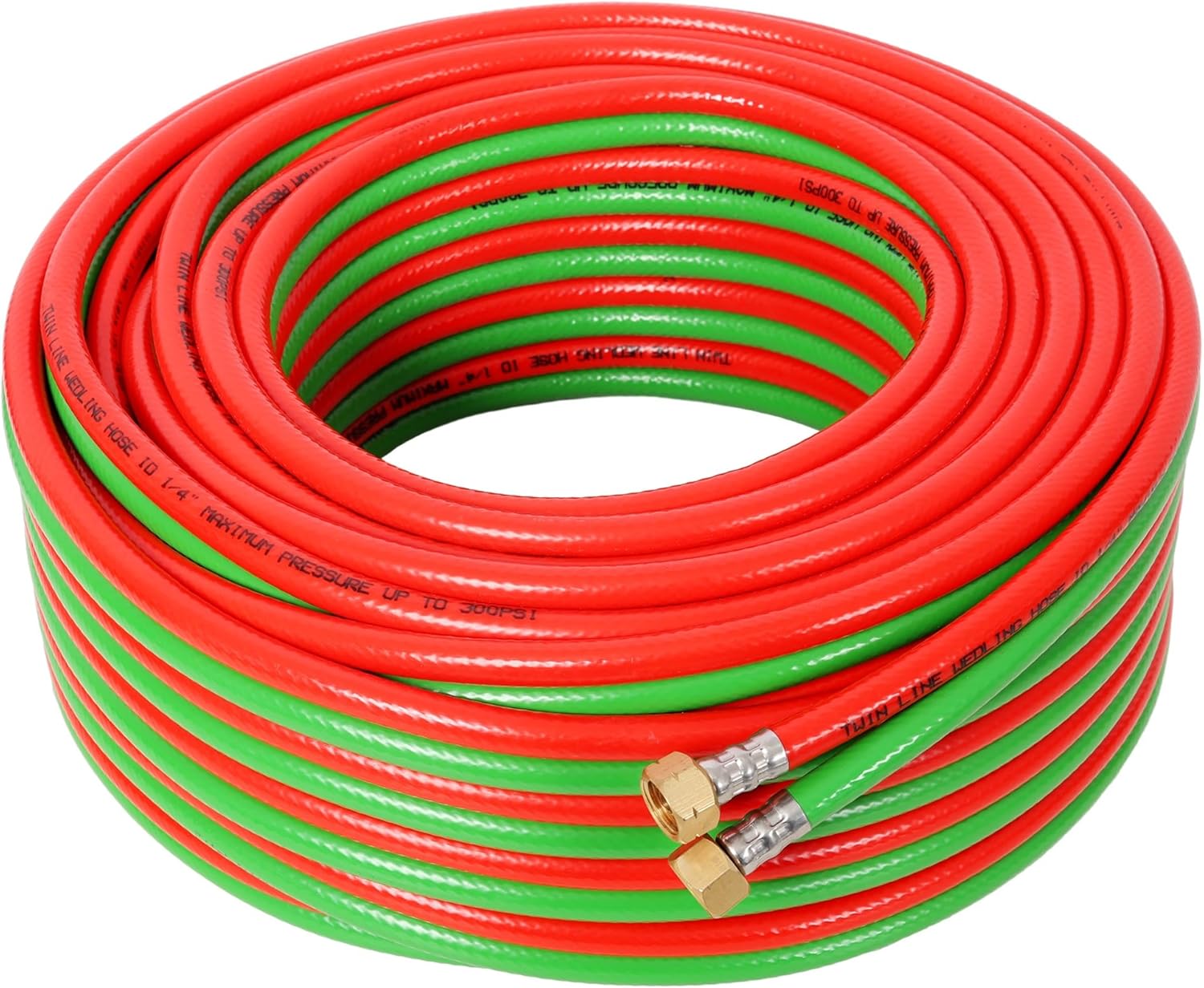 Oxygen Acetylene Hose with 9/16"-18 B Fittings – 1/4-Inch × 100 Feet Twin-Line Torch Hose for Welding, Cutting & Brazing – High-Pressure Resistant, Color-Coded PVC Gas Hose