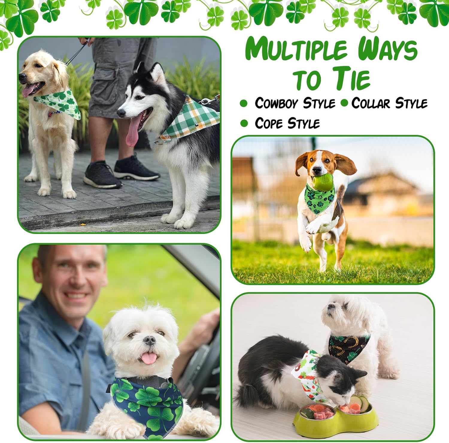 Paterr 100 Pieces Dog Bandanas Bulk St. Patrick's Day Pet Handkerchief Shamrocks Soft Triangle Bibs Cute Kerchief Adjustable Washable Pet Scarf Costume Accessory for Small Medium Dogs Puppy Cats