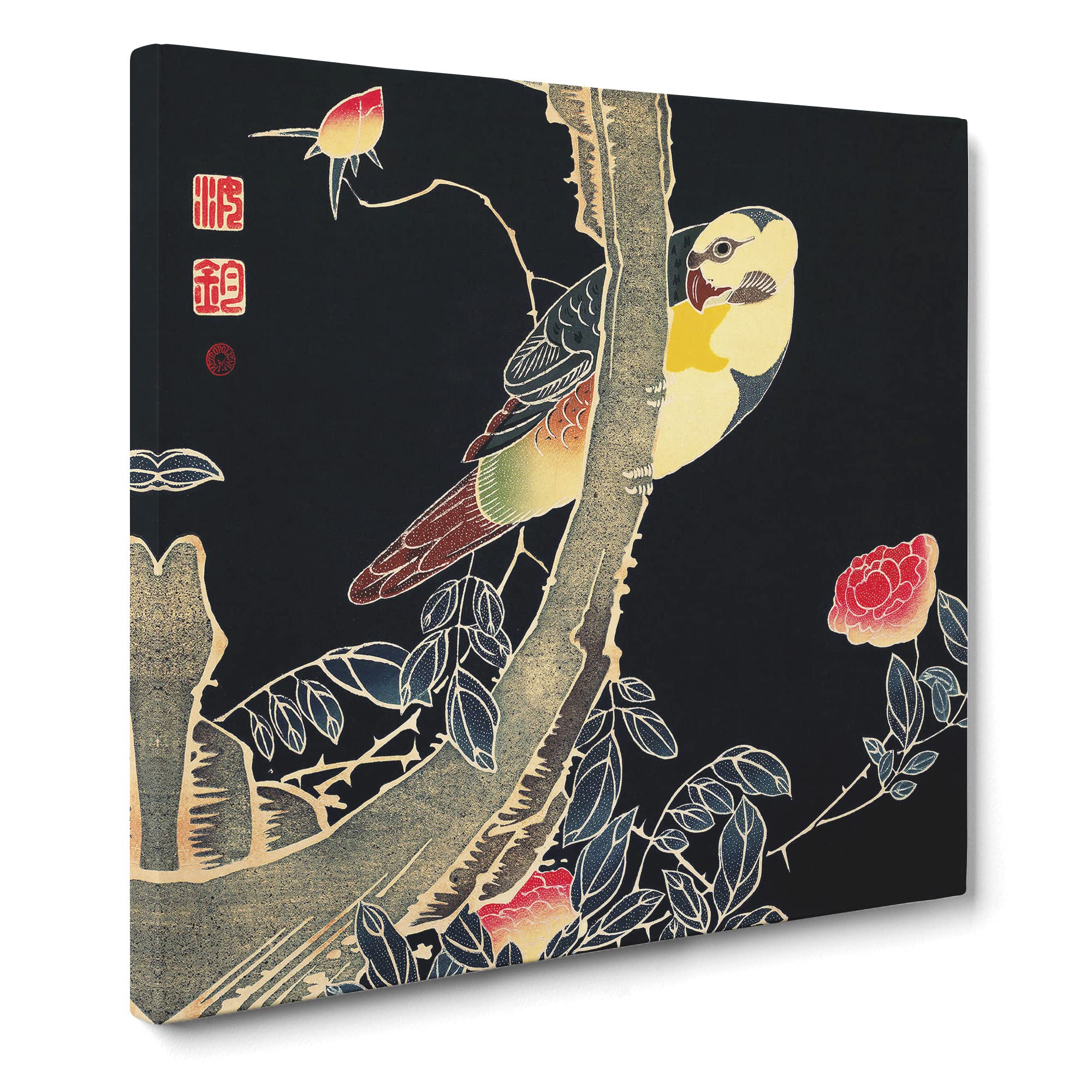 Parrot & Rose Bush by Ito Jakuchu Canvas Print, Mixed, 35L x 35W cm