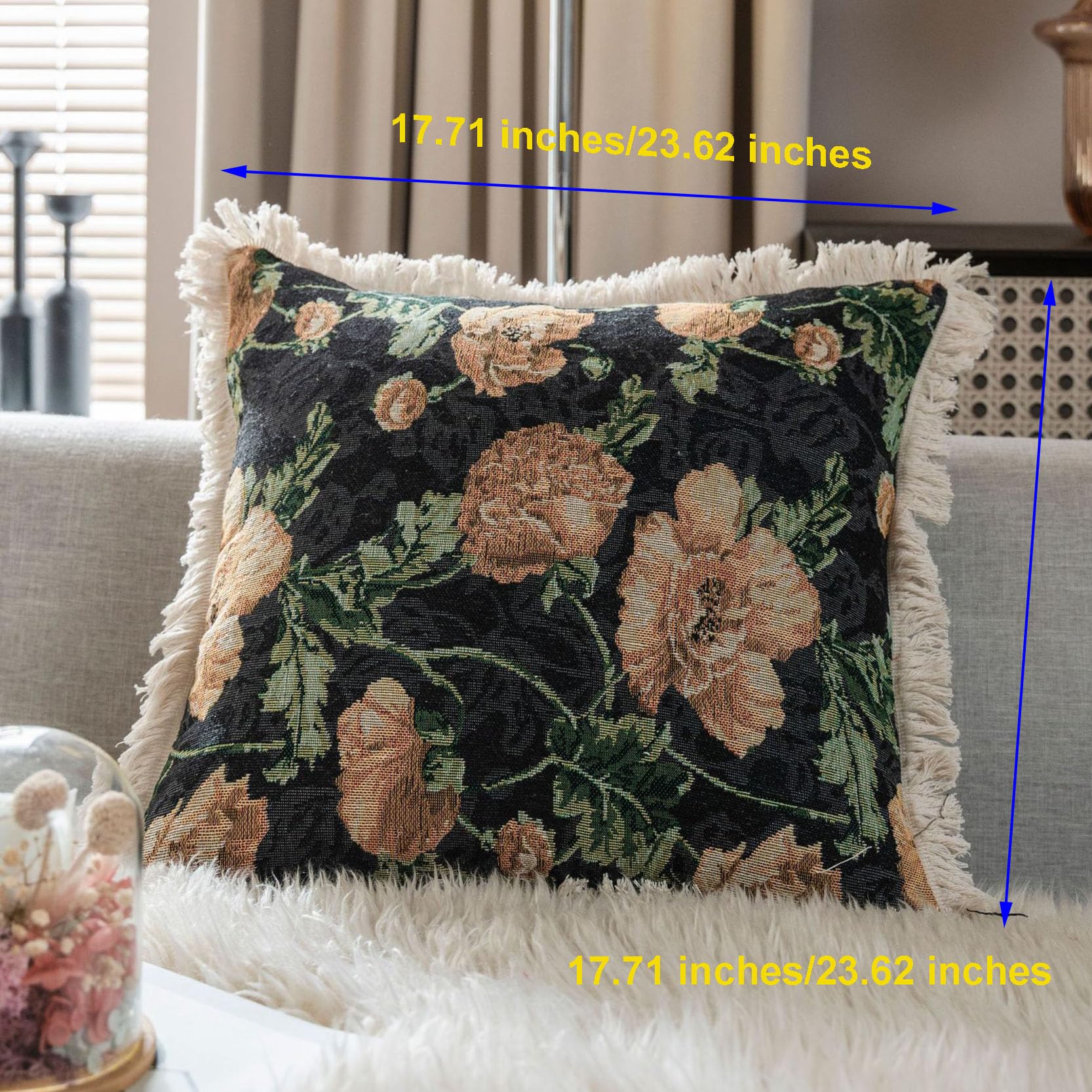 Funda de Almohada Decorativa Seda Estilo Chino, Fundas cojín Jacquard 45 cm/60 cm, Juego 2, Funda Cuadrada con Borde borlas, for sofá(A,60x60CM)