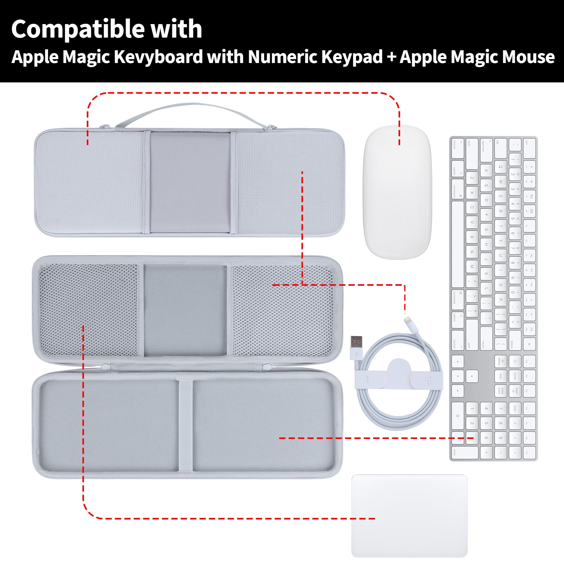 Étui pour Apple Magic Keyboard avec pavé numérique | Coque EVA Rigide, Anti-Chocs & Rayures, Multi-Usages, Compartiments Séparés, Sac Transport Clavier Pavé Numérique