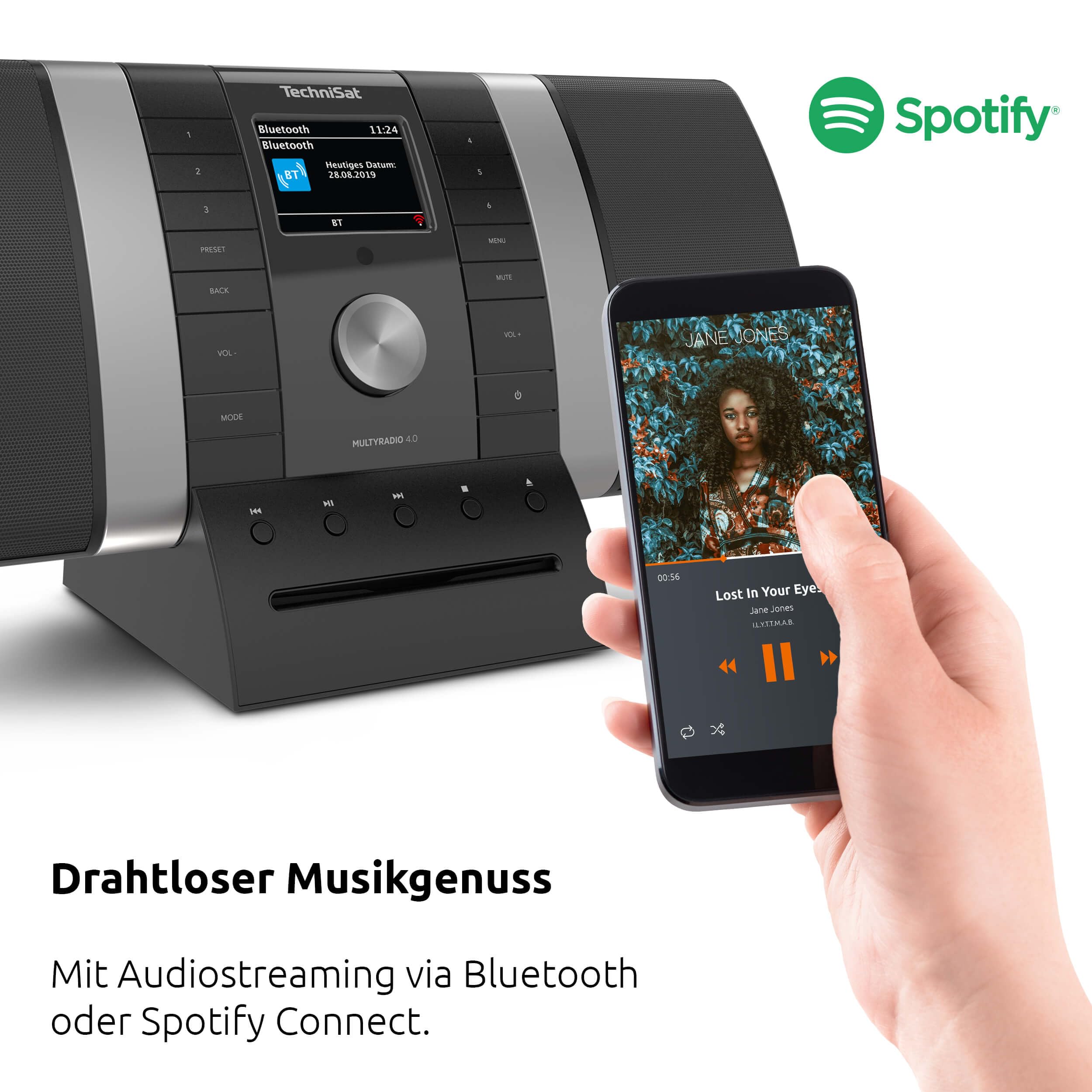 TechniSat MULTYRADIO 4.0 SE - Internetradio (WLAN Radio, DAB+, UKW, Spotify, Bluetooth, CD-Player, USB, Farbdisplay, 2 x 10 Watt Stereo Lautsprecher) Schwarz/Silber