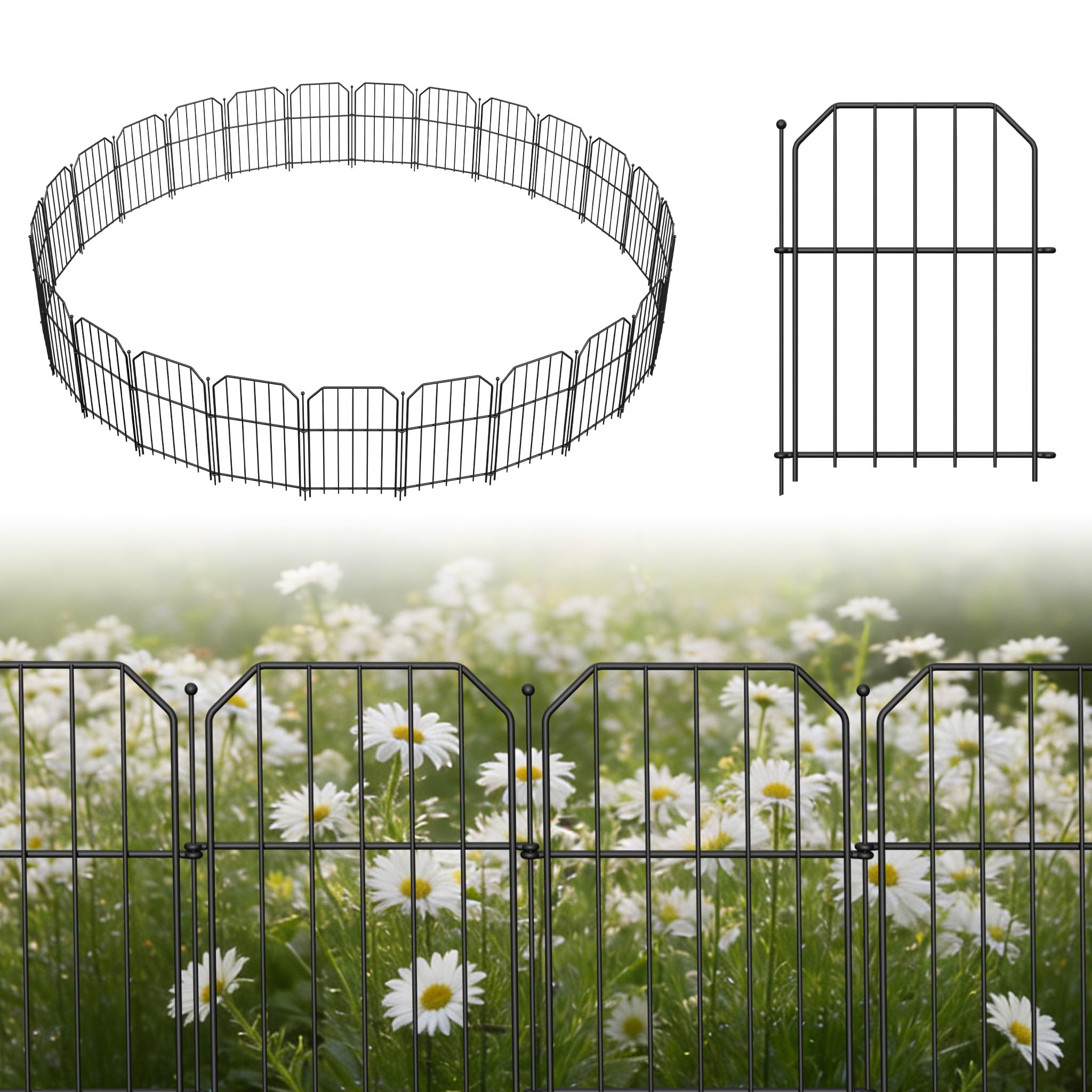 YEATHOR 25pcs Garden Fence Panels 28x40cm Decorative Garden Border Fencing with Connector Modular Temporary Animal Barrier Metal Wire Panels for Landscape Flower Bed Yard Dogs Pond