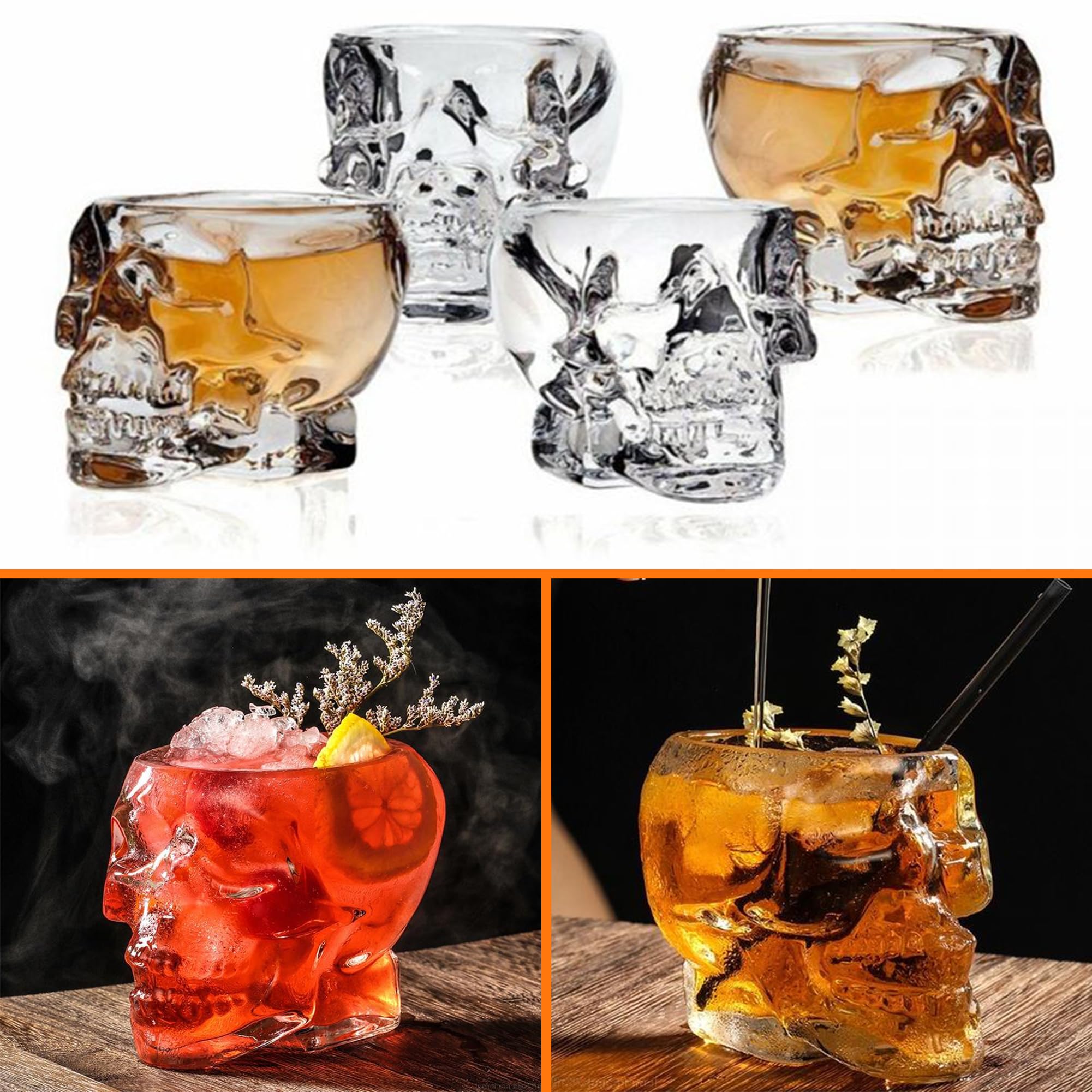 350ml Schädel Whiskygläser Wassergläser Saftgläser, Totenkopf Kollektion Trinkgläser, Perfekt für zu Hause, Restaurants, Bar, Geschenk und schmücken(2 Stück)