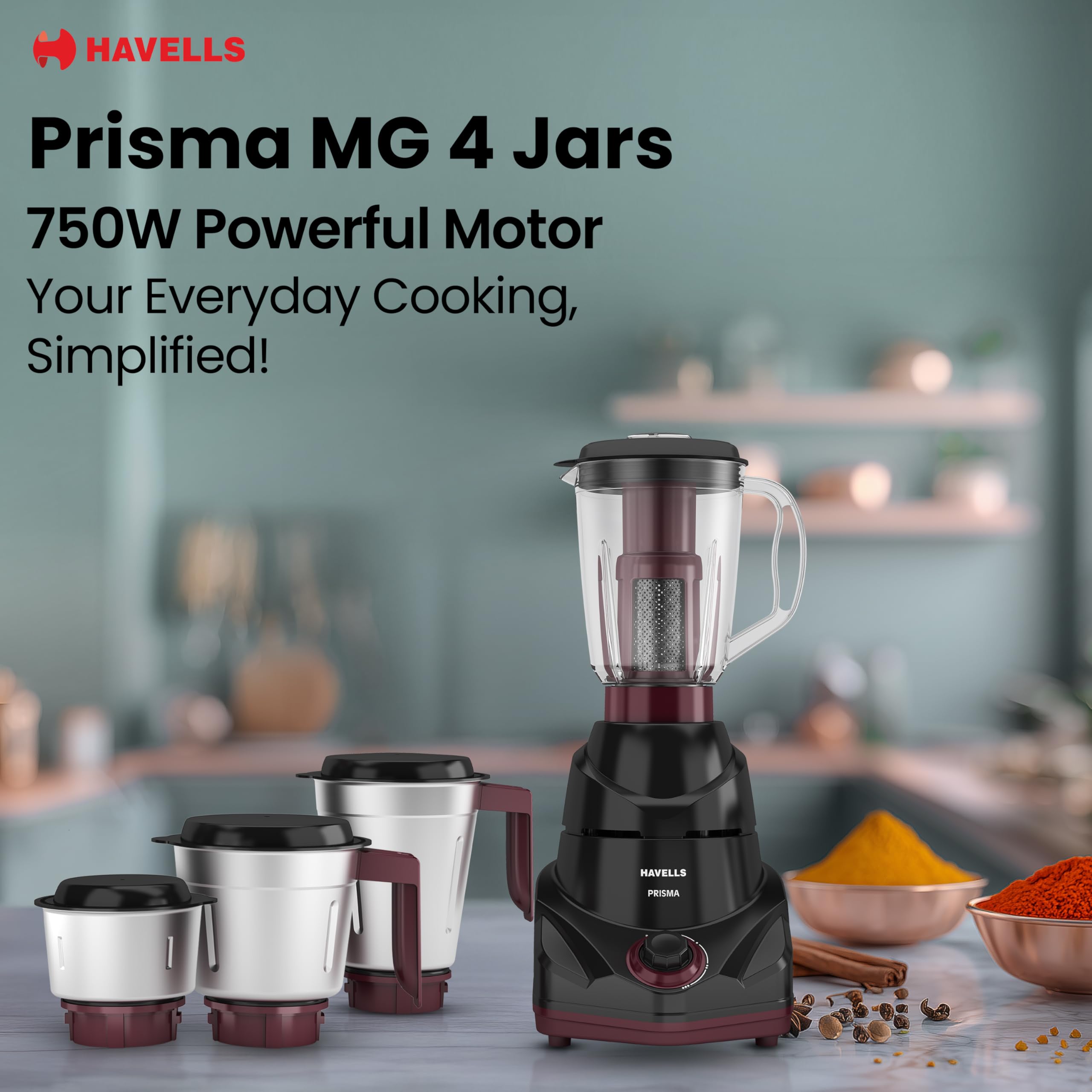 Havells Prisma Mixer Grinder - 750W, 4 Jars -3 Havells Prisma Mixer Grinder - 750W, 4 Jars -3