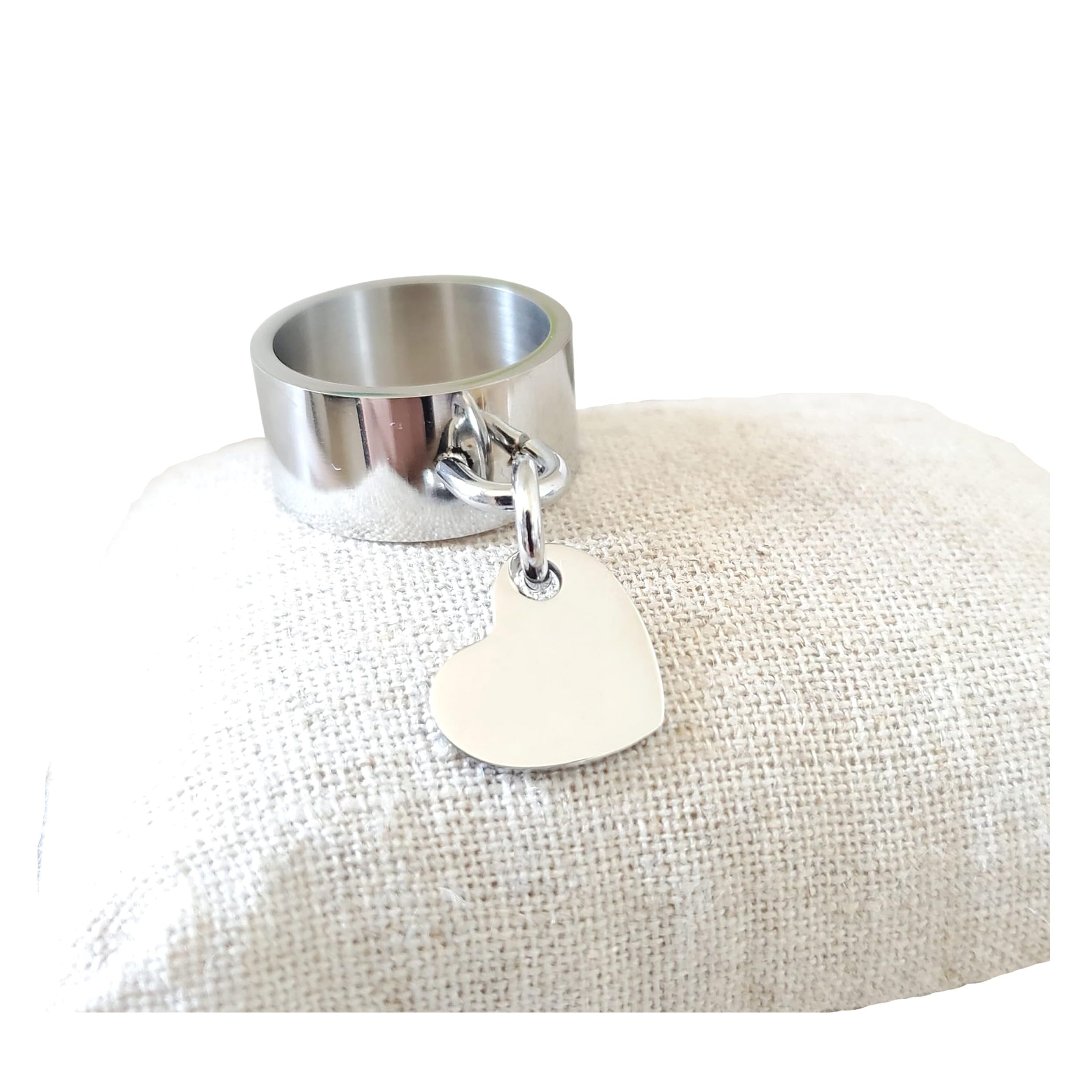 Bague pampille coeur acier inoxydable or ou argent pour femme fait main cadeau anniversaire, noel, fête des mères