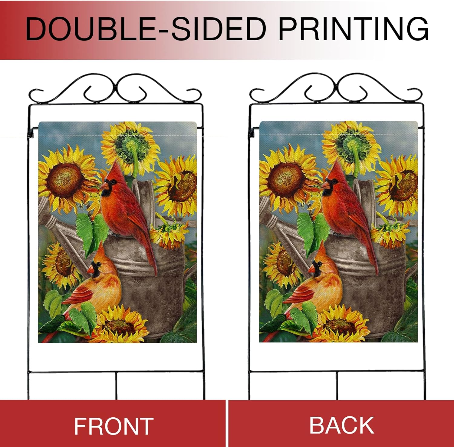 Hzppyz Spring Summer Sunflower Cardinal House Flag Double Sided, Red Bird Garden Yard Outdoor Large Burlap Flag, Fall Farmhouse Home Decoration 28x40 - Image 4