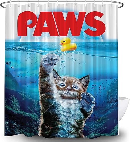 SHIMANY Divertido juego de cortina de ducha de gato, elegante cortina de ducha de poliéster impermeable con 12 ganchos de plástico de 72 x 72