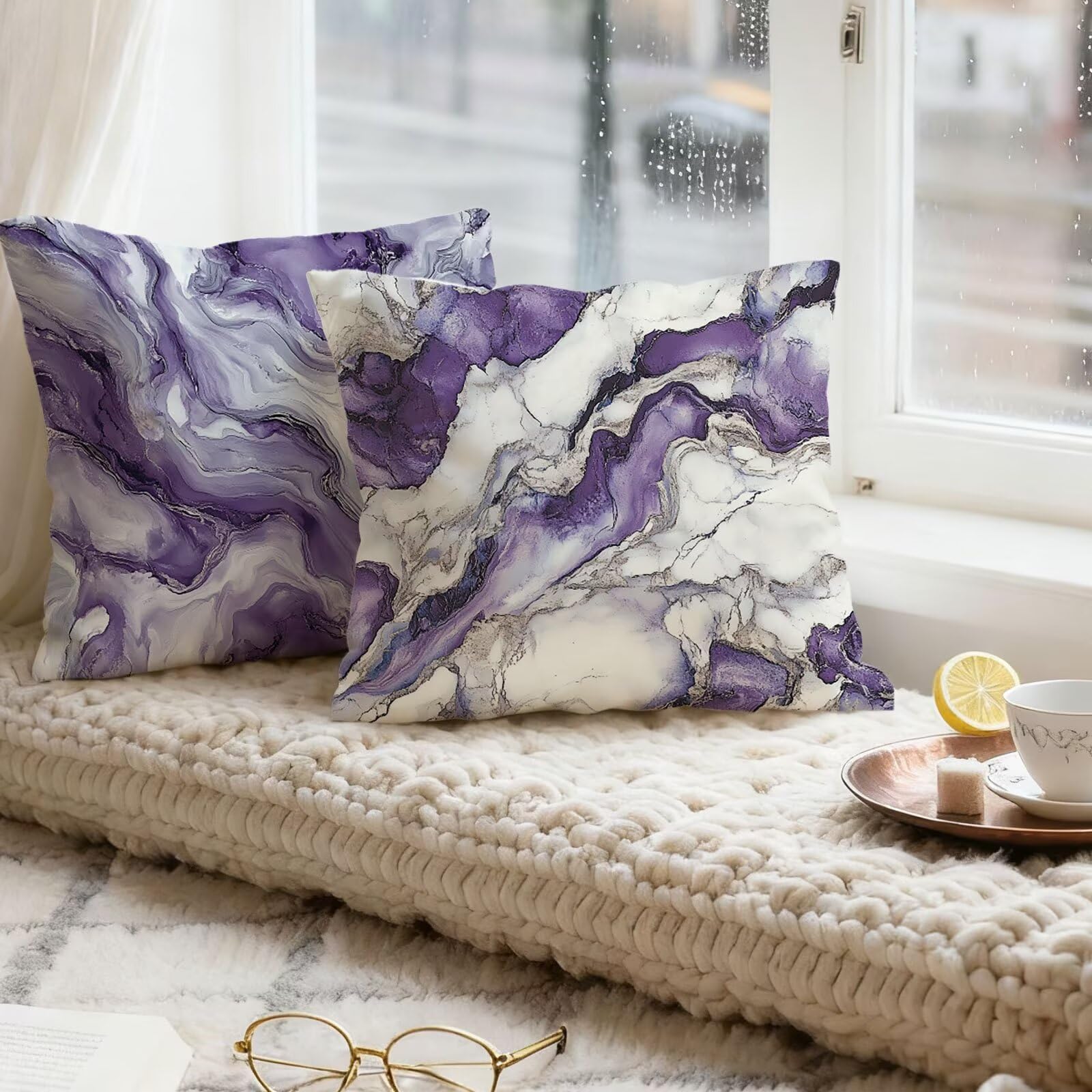 Violet Housse Coussin 60x60 Blanc Taie Oreiller 60x60 Lot de 4 Super Doux Protege Oreiller 60 x 60 Decoration Automne Taie D'oreiller Carrées Coussin Canape, pour Maison Chambre Canapé Chaise E - 292