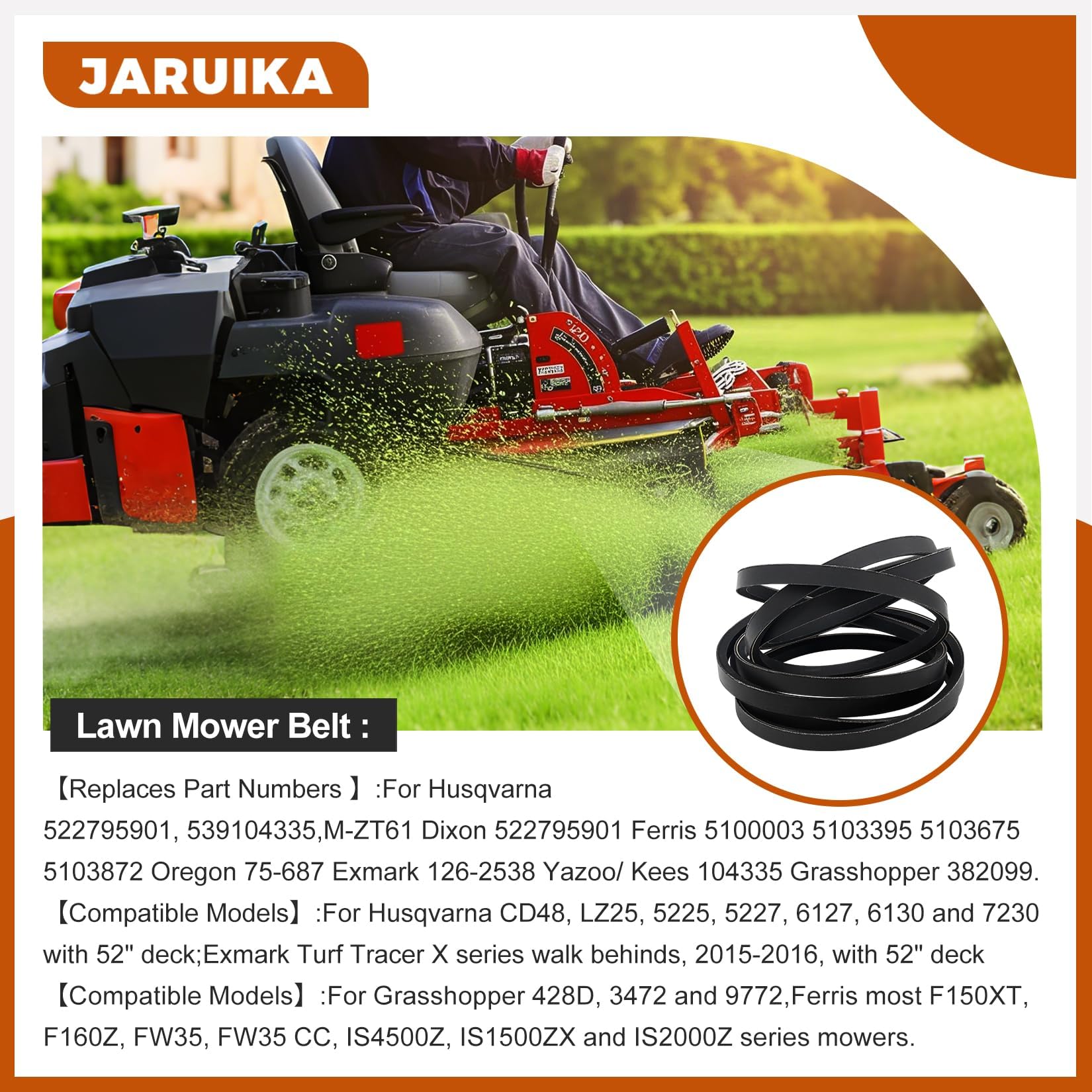 522795901 - Correa de repuesto para cortacésped Husqvarna 522795901 539104335 Dixon 522795901 Ferris 5100003 (5/8 pulgadas x 163 1/2 pulgadas)