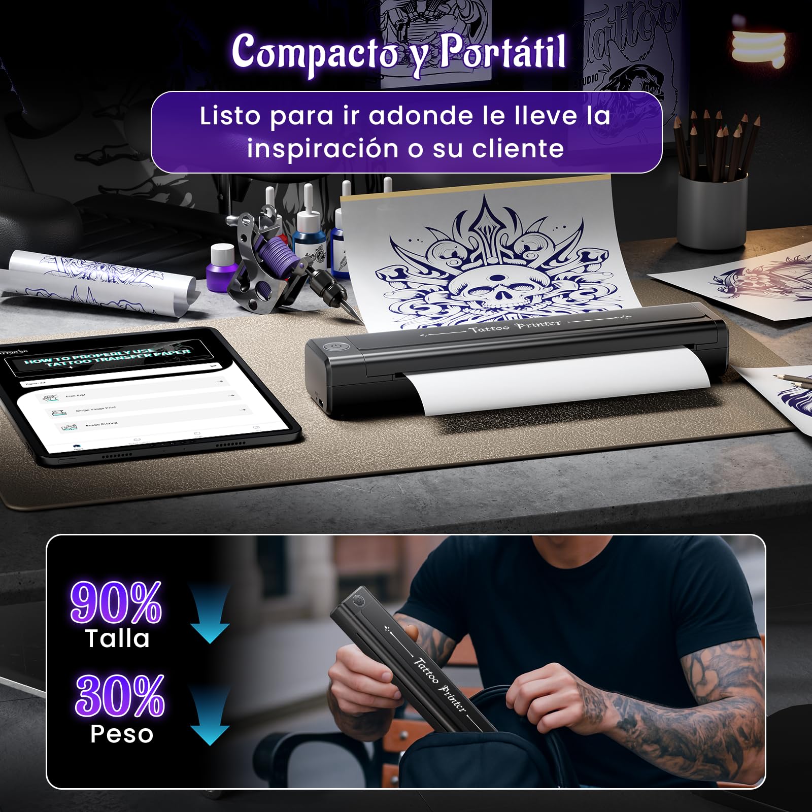Yowell H1 Termocopiadora Tattoo, Impresora Tattoo, Impresora Tatuajes con 10pcs Papel, Impresora Termica Tattoo para Smartphone PC, Termocopiadora Tatuaje para Artistas del Tatuaje y Principiantes