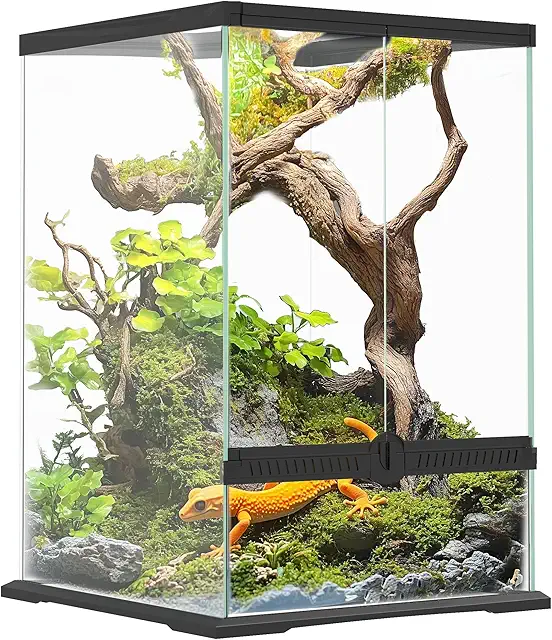 PawHut 40L Glass Reptile Terrarium 18x18x24 for Lizards, Frogs, Snakes